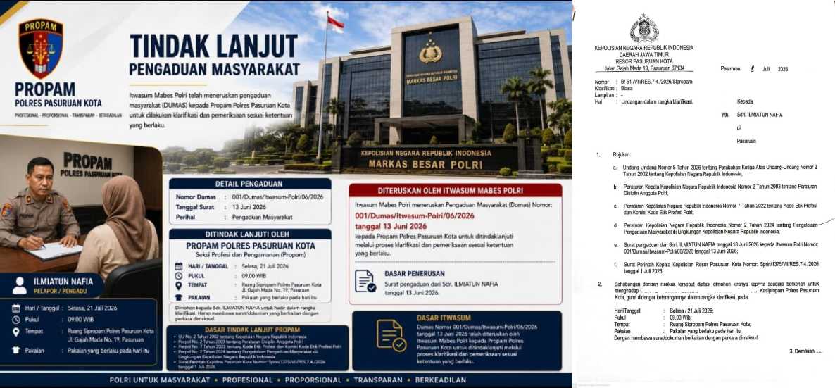 Dumas Itwasum Polri Berproses di Propam Polres Pasuruan Kota, Wartawati Serahkan Dokumen Pendukung Dugaan Pelanggaran Prosedur Penyidikan