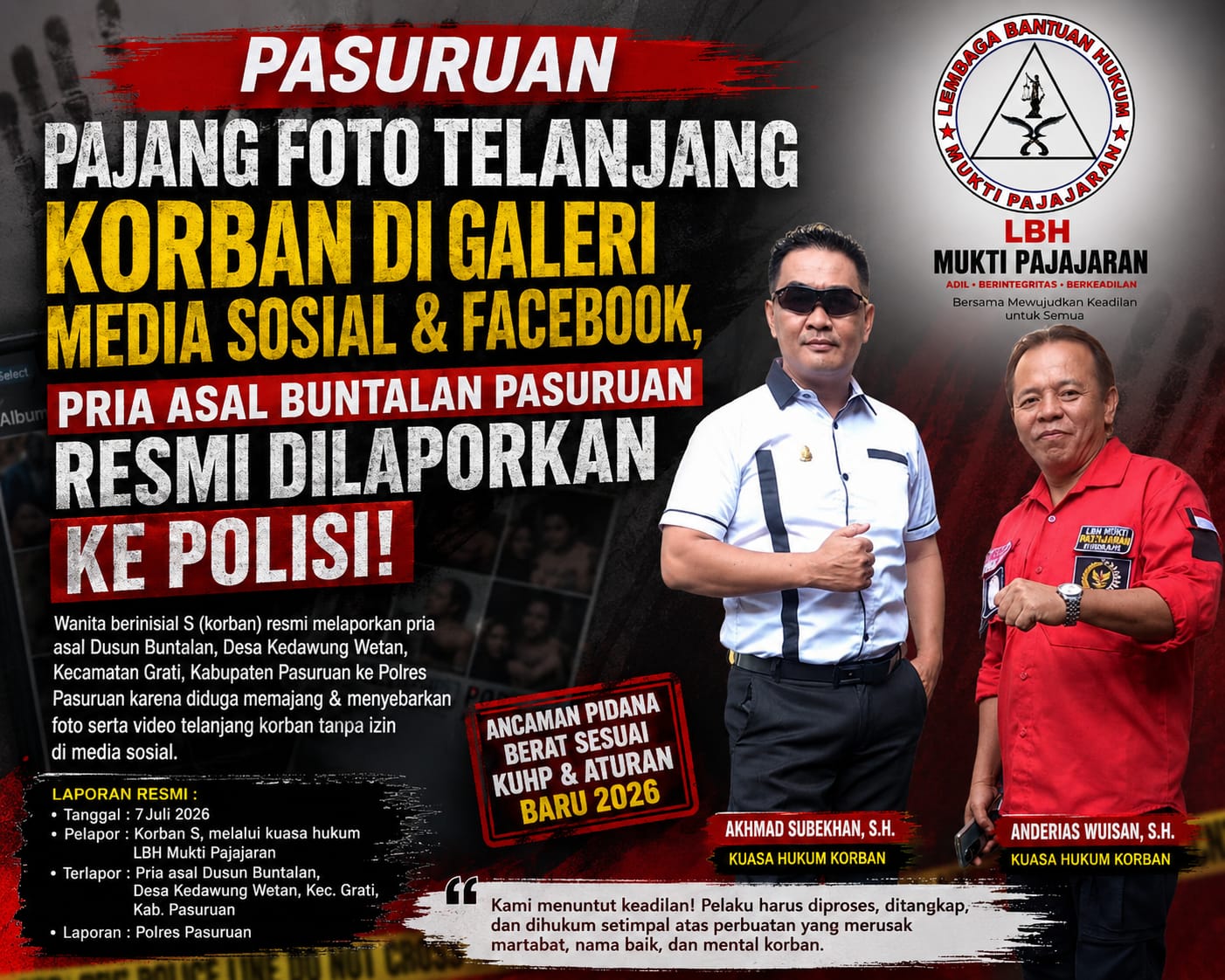 Pajang Foto Telanjang Korban di Medsos, Pria Asal Buntalan Pasuruan Resmi Dilaporkan ke Polres