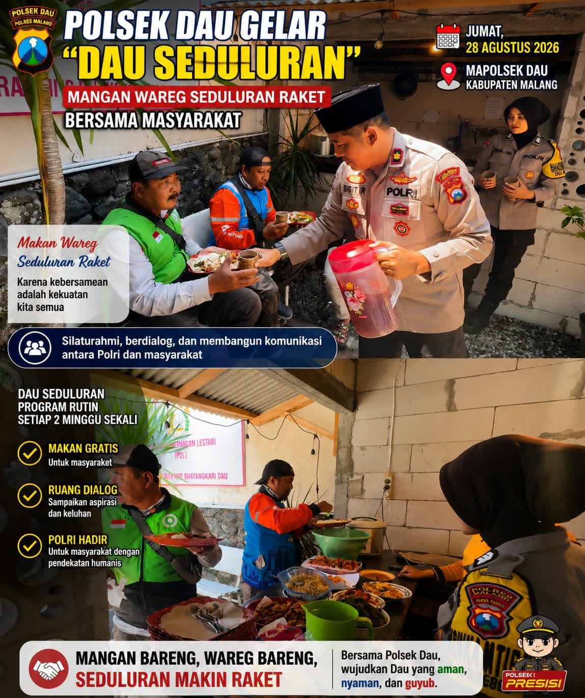 Polsek Dau Gelar "Dau Seduluran", Mangan Wareg Seduluran Raket Bersama  Masyarakat