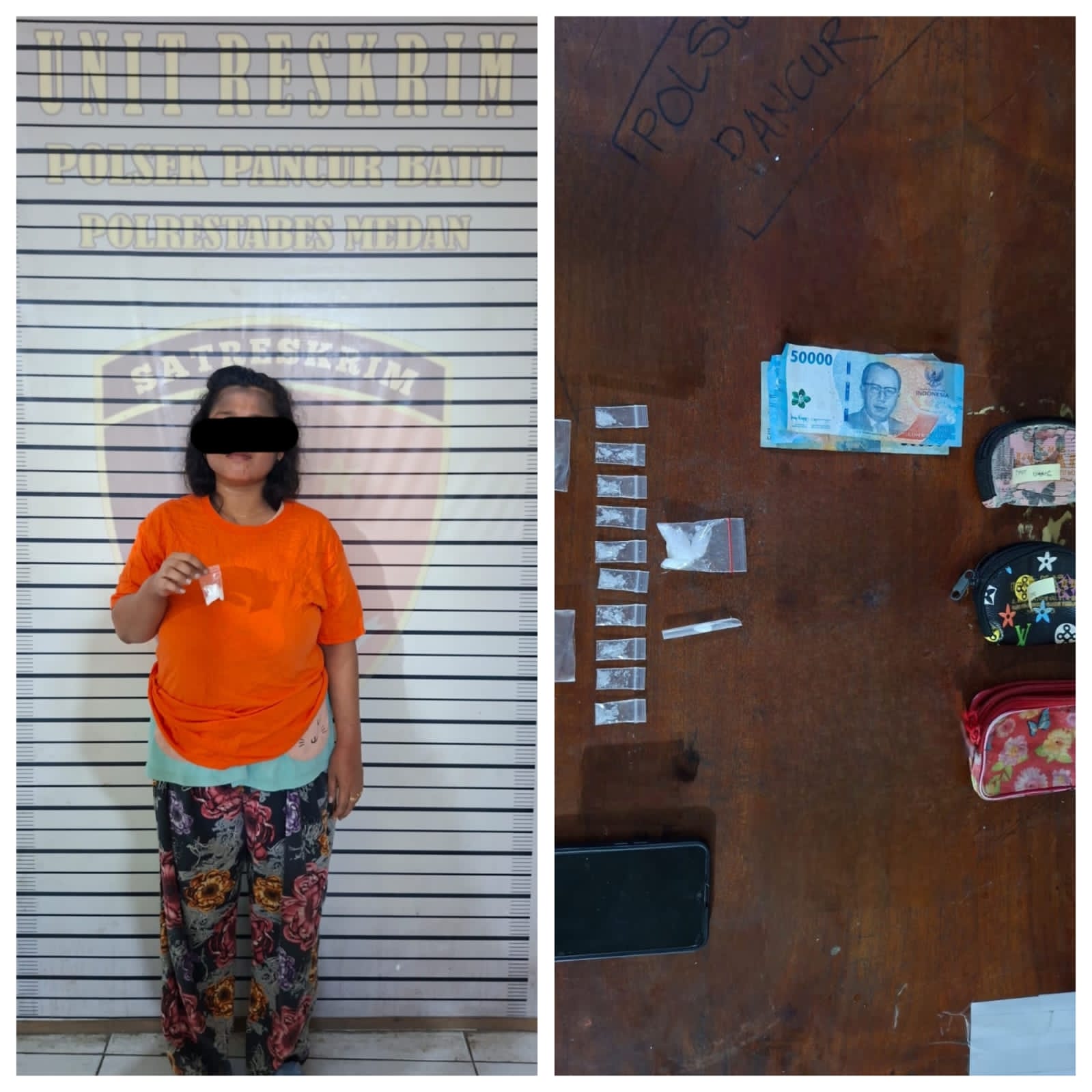 POLSEK PANCUR BATU UNGKAP PEREDARAN NARKOBA, SEORANG WANITA DIDUGA BANDAR SABU DIAMANKAN