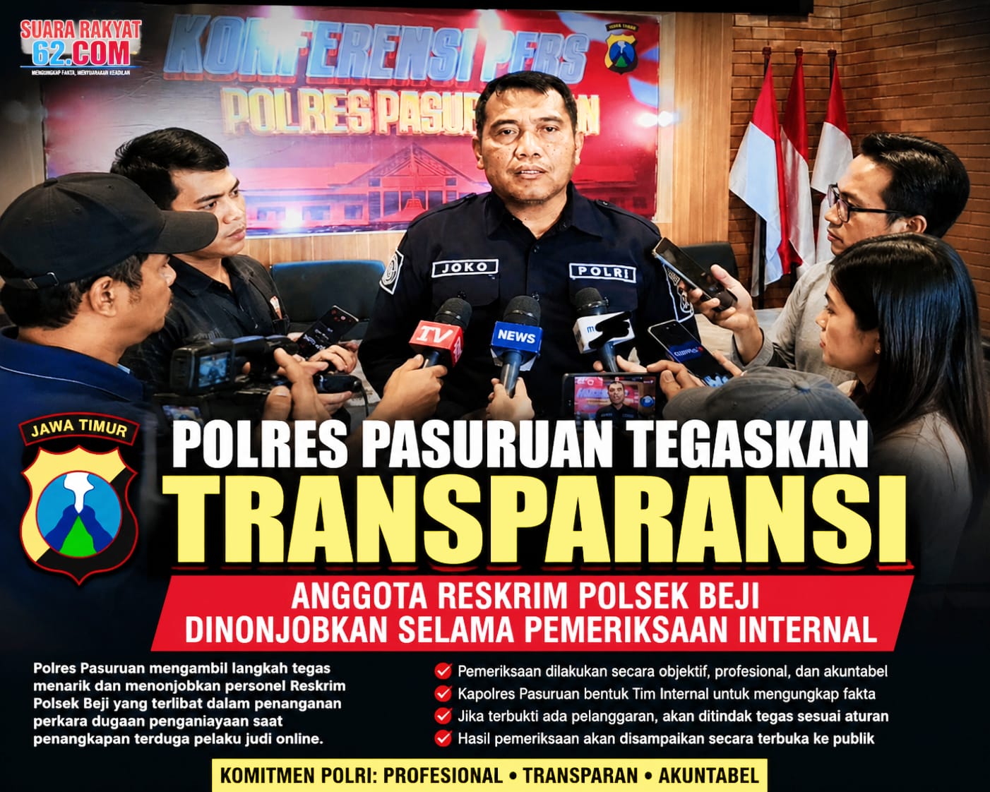 Polres Pasuruan Tegaskan Komitmen Transparansi, Personel Reskrim Polsek Beji Dinonjobkan Selama Pemeriksaan Internal